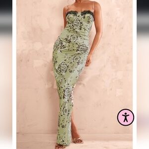 Pretty Little Thing Floral Green Dress 8